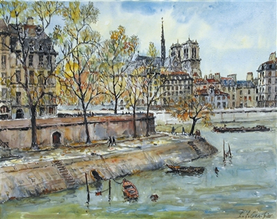 Paris-La Seine a la Pointe de l'ile Saint Louis by Pierre Eugene Cambier
