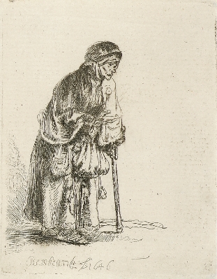 Beggar Woman Leaning on a Stick by Rembrandt Van Rijn