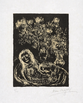 Couple sur fond noir by Marc Chagall
