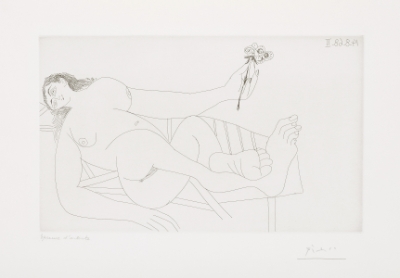 Femme à la fleur sur un transat(Woman with a flower on a deckchair)347 Series: No. 278 by Pablo Picasso