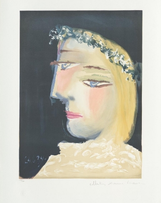 Femme a la Robe, Blanche Couronee de Fleurs(Woman in a Dress, White Crowned with Flowers) by Marina Picasso