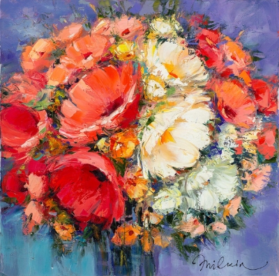 Red Blossoms in a Vase  III by Michael Milkin