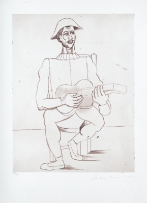 Arlequin Moustachu a la Guitare(Mustachioed Harlequin with a Guitar) by Marina Picasso