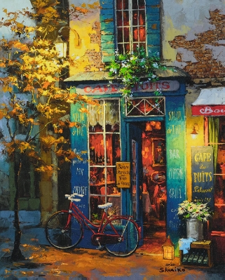 Red Bicycle Awaits by Viktor Shvaiko