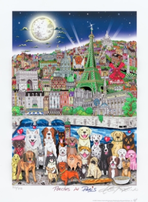 Pooches in Paris by Charles Fazzino