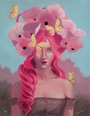 Blushing in Blooms & Wings by Melanie Stimmell