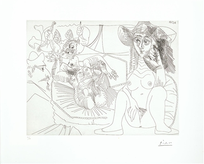 Jeune femme au chapeau péchant par pensée en louchant sur un prélat347 Series: No. 71 by Pablo Picasso