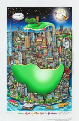 Green Apple by Moonlight in Manhattan (Trade Unavailable) by Charles Fazzino