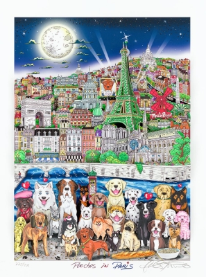 Pooches in Paris (Trade Unavailable) by Charles Fazzino