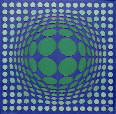 Sinlag Green & Red on Blue by Victor Vasarely