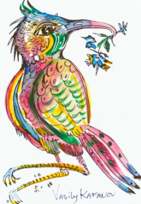 Bird with flowers by Vasily Kafanov