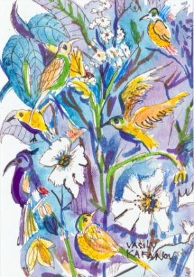 Bird in the flowers by Vasily Kafanov