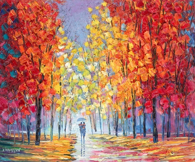 Autumn Walk Under the UmbrellV by Slava Ilyayev