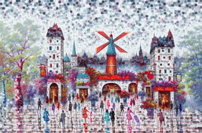 A Beautiful Street with Windmill in Paris by Solomon Hwang